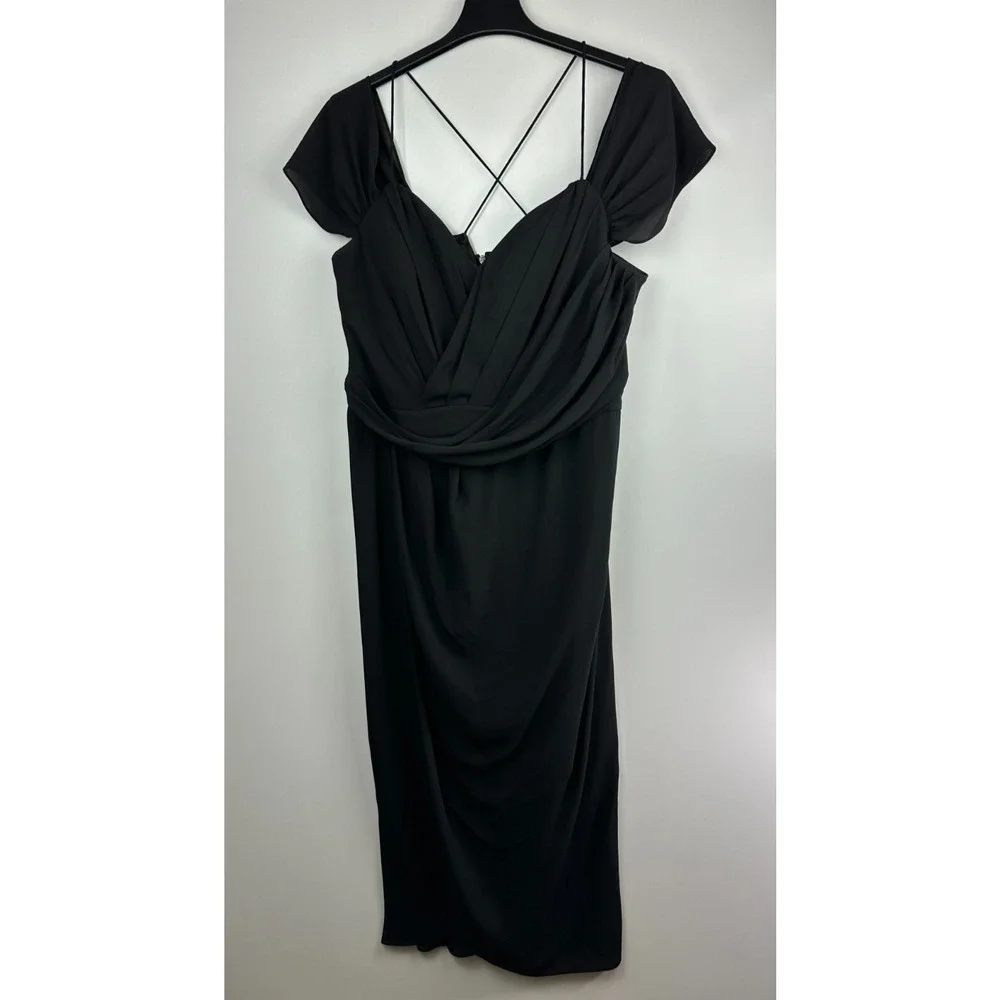 City Chic Entwine Ruched Cold Shoulder Tulip Midi Dress Black Plus Size L 20 - Picture 2 of 14